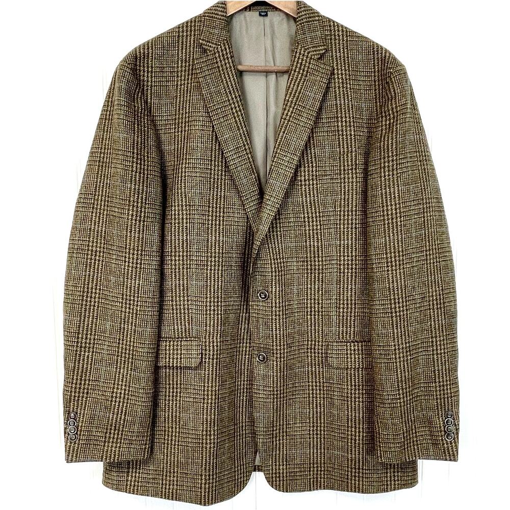 Jos A. Bank Sport Coat Mens 43L Tweed Glen Plaid British Fabric Blazer